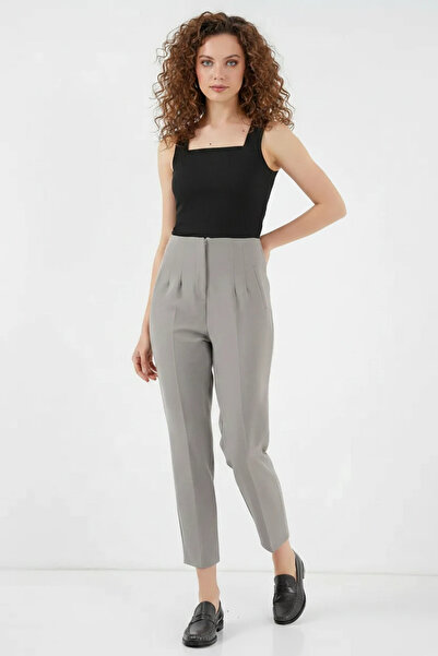 buğrahayalin Women's High Waist Viscose Gray Trousers