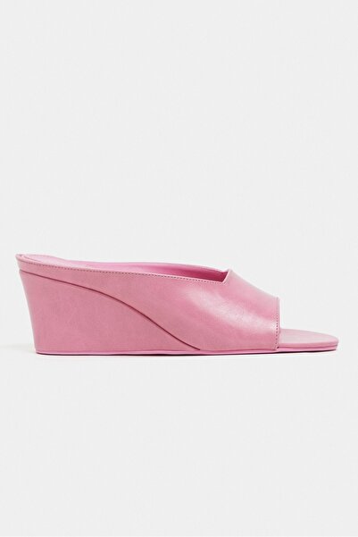NİŞANTAŞI SHOES Allison Pink Rustic Patterned Wedge Heeled Women's Slippers