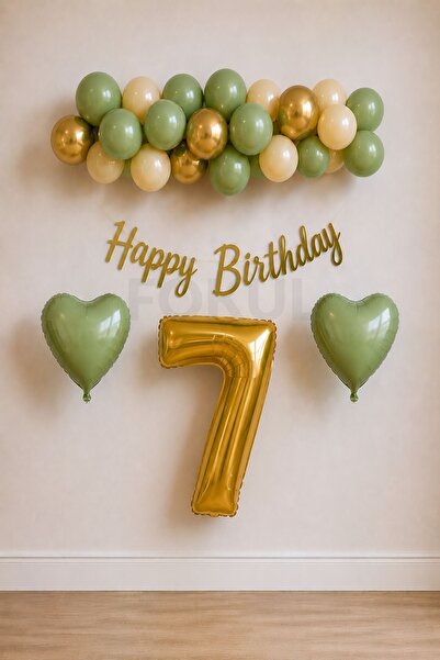 FOKUL Retro Renkler Balon Seti 7 Yaş Doğum Günü Parti Seti Happy Birthday Yaz...