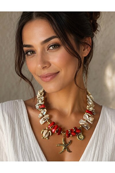 AKA DESIGN Yazlık mercan görünümlü marka model kolye