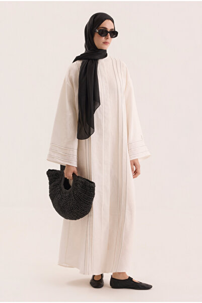 HEQA Kontrast Dikişli Abaya Beyaz