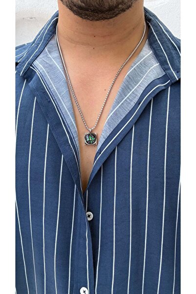 Massiviano Detailed compass steel silver necklace