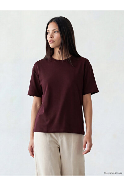 LC Waikiki Trendlucky Women's Oversized Ribbed T-Shirt with Oval Neckline