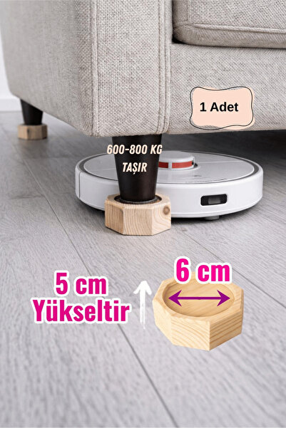 Natural Wooden Sofa Base Riser for Robot Vacuum Cleaner (Raises 5 cm, Diameter 6) | Hollow Wedge (1 Piece)