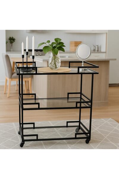 Generic Stylish Metal Serving Trolley - 3-Tier Rolling Cart for Kitchen, Dini...