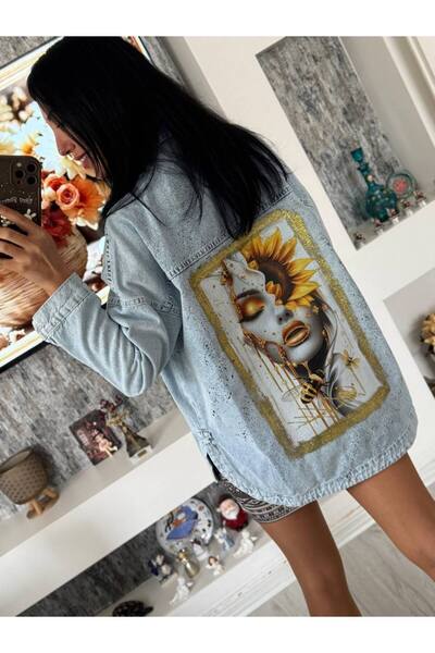 DOLCE QUEEN Kadın Oversize Baskılı Jean Ceket – Denim Gömlek Ceket Modeli