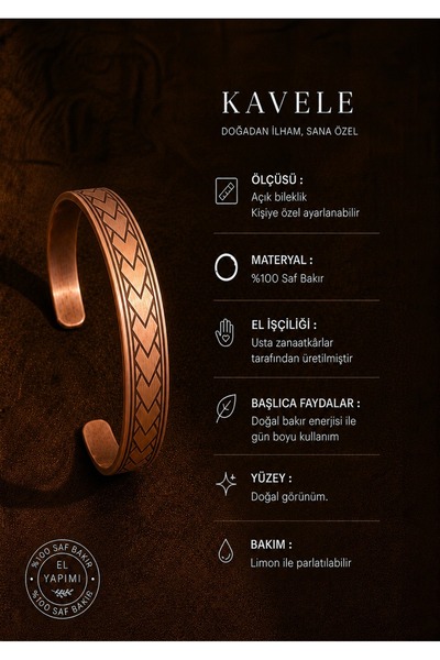 KAVELE Pure Raw Motif Copper Bracelet-In Gift Box