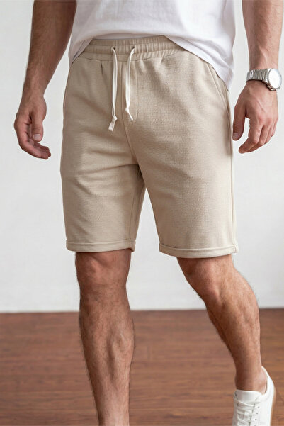 Veleno Men's Beige Pique Fabric Double Pocket Bermuda Shorts