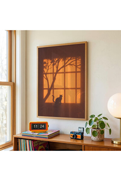 Tuba Decor Tablou într-o singură bucată cu ramă din lemn, pisică în umbră