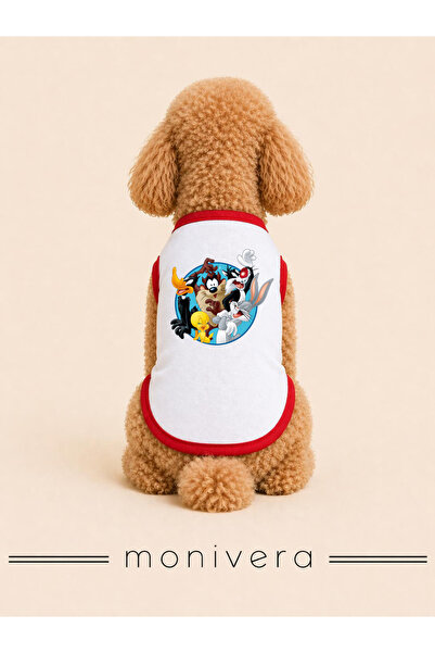 Modetra New Season Summer Looney Tunes Printed Colorful Ribbed Dog Outfit - U...