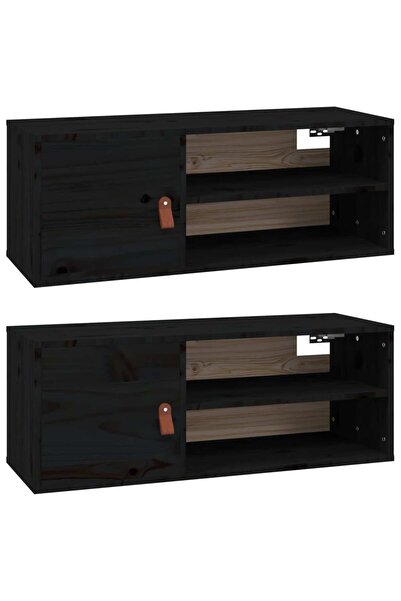 vidaxl Dulapuri de perete 2 buc. negru, 80x30x30 cm, lemn masiv de pin