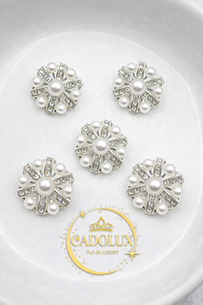 CADOLUX Set of 5 buttons 2 cm diameter jewel type crystals and pearls premium...