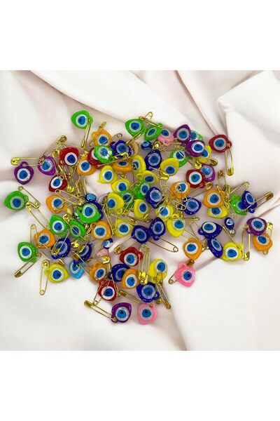 Yıldızan Terra Organik - Mixed Color Evil Eye Bead Safety Pin 10 Pieces Terra...