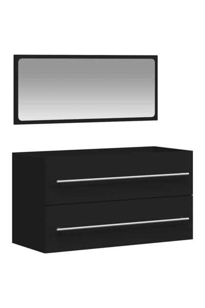 vidaxl Bathroom cabinet with mirror, black, engineered wood