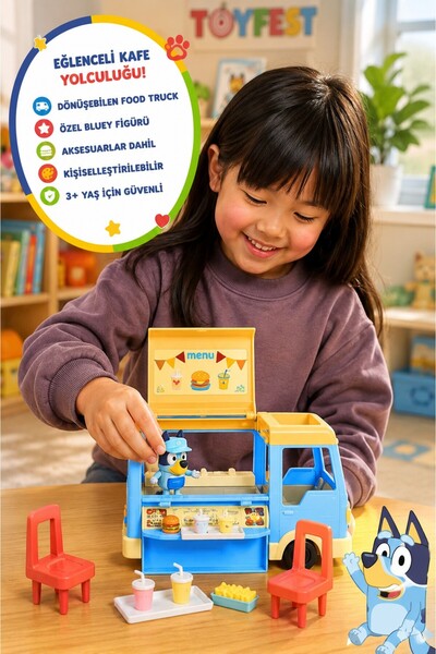 TOYFEST Bluey Food Truck Oyun Seti Lisanslı Figürlü Kafe Kamyonu Restoran Oyu...