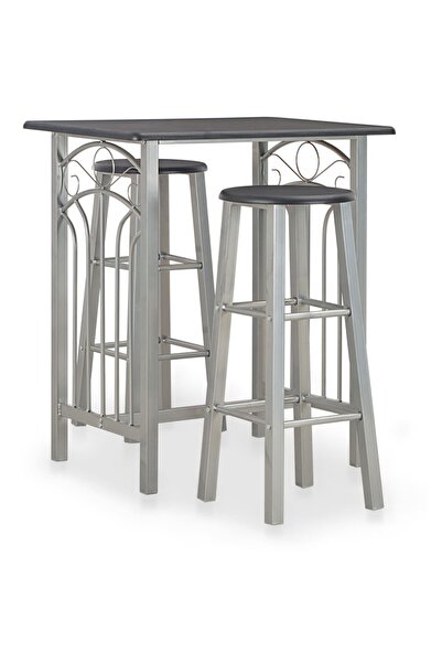 vidaxl Set mobilier de bar, 3 piese, negru, lemn și oțel