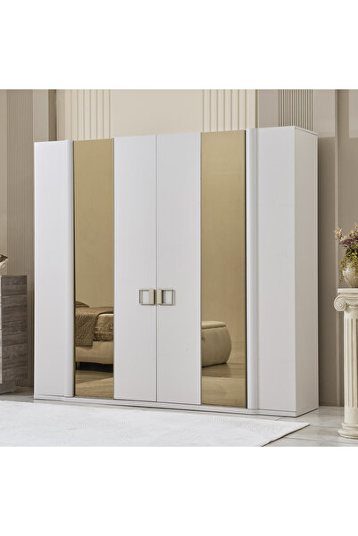 Home Box Startford 6-Door Wardrobe with 2 Reflective Mirrors