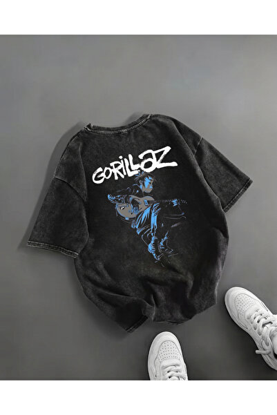 Touz Moda تي شيرت Gorillaz مطبوع قابل للغسل للجنسين قصة فضفاضة