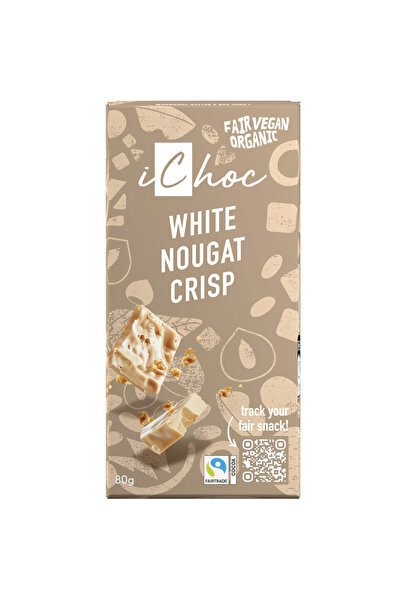 Ichoc Ciocolată Bio Vegană cu Nuga Albă Crocantă 80 g
