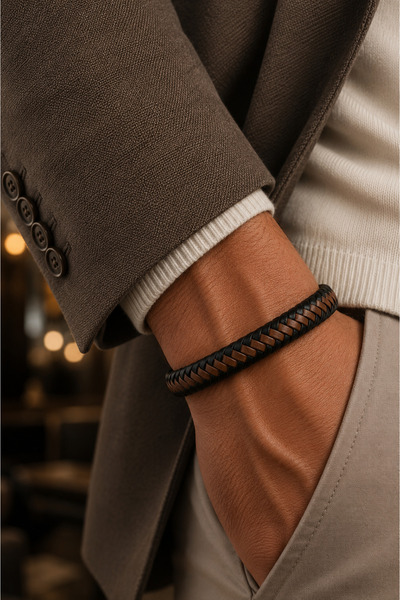 Jack Ferrero Luxury Men's Collection Steel Lock Leather Bracelet