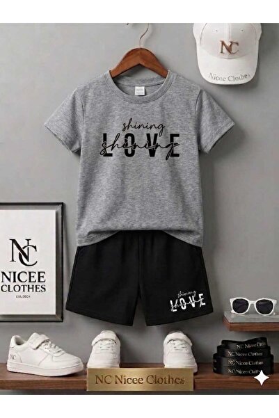 NC Nicee Clothes LETNJA DEČJA MAJICA I KRATKE HLAČE UNISEKS (CRNI OTISAK LJUB...