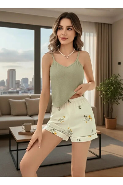 Beruflic Women's Ecru Floral Printed Nightgown and Shorts Pajama Set, Comfort...