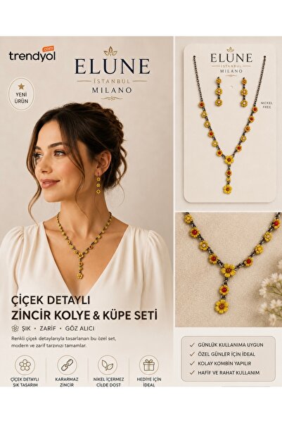 ELUNE İSTANBUL Milano Floral Detailed Necklace and Earring Set – Elegant Design