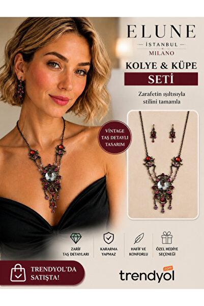 ELUNE İSTANBUL ✨   Milano Vintage Stone Detailed Necklace & Earring Set