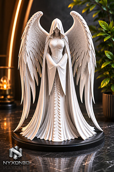 nyxon3D Melek Heykeli Dekoratif Biblo – Kanatlı Melek Figürü 3D Baskı Ev Ofis...
