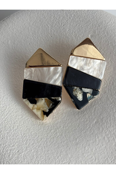 BHR AKSESUAR Black Enamel Earrings (3.7 cm)
