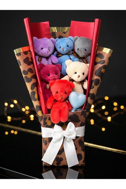 Linalux Gifts 6-Piece Colorful Teddy Bear Bouquet Birthday Gift Plush Teddy Bear Bouquet Special Day Gift for Kankaya Friend Lover
