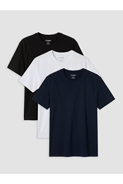 LC Waikiki Navy Blue Regular Fit Cotton Basic Men's T-Shirt 3-Pack