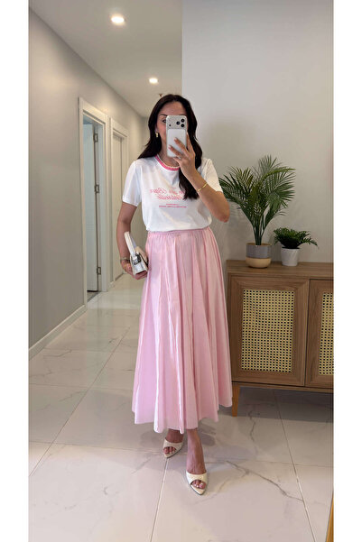 BİRCANÇİL Vonke Pink Lined Tencel Skirt