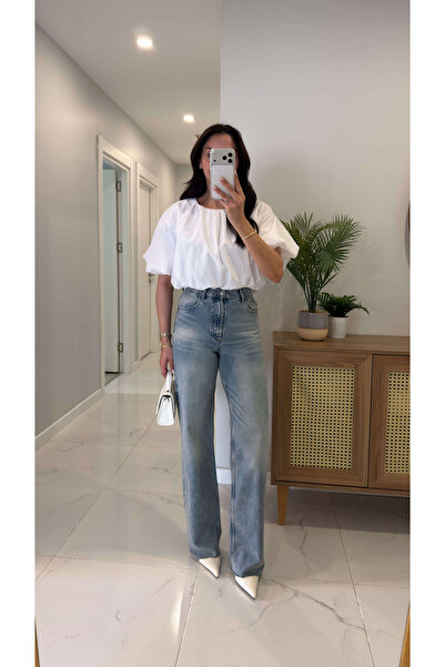 BİRCANÇİL Verra Blue Washed Cut-Leg Jeans