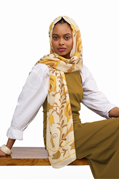 ŞALLOVES TENCEL NATURE Şal Lale Etnik Desen - Limon Sarı