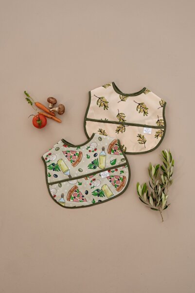 Oh La La Koala For Little Ones Zeytin ve Pizza Temalı 2li Sıvı Geçirmez Mama Önlüğü 6-36 AY