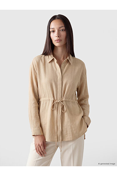 LC Waikiki Lcw Everyday Beige Textured Gathered Women's Shirt Tunic
