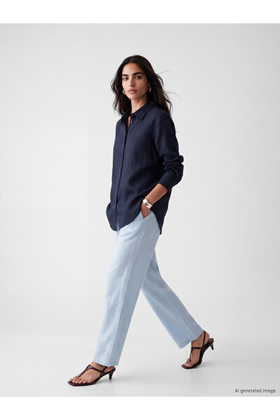 LC Waikiki Rmz Gi̇yi̇m Farkiyla Women's 100% Linen Trousers with Waist Cord
