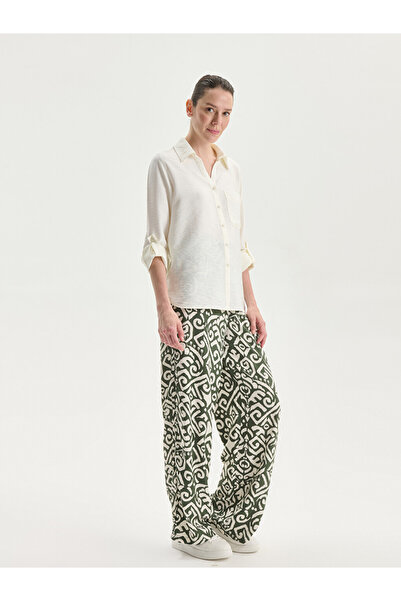 LC Waikiki Khaki Women's Patterned Pants with Elastic Waist