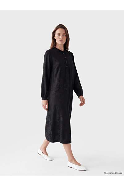 LC Waikiki Esvab • Modern & Distinctive Stand Collar Ruffled Embroidered Dress