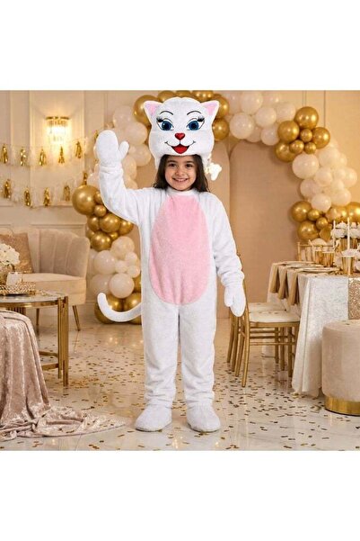 Generic Kids White Cat Costume Jumpsuit - Soft Fleece Animal Onesie - Sizes 2...