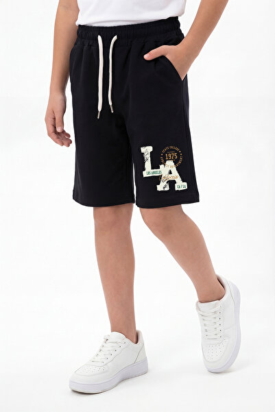 panios kids Los Angeles Print Detailed Boys' Double Pocket Capri Pants with E...