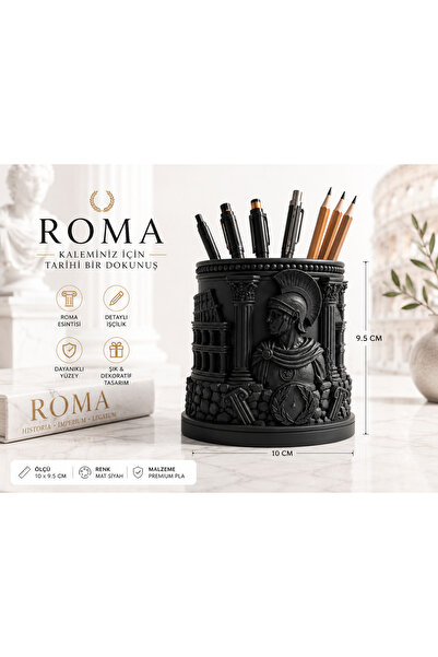 DDM GLOBAL Antik Roma Temalı Dekoratif Siyah Kalemlik Organizer Premium Tasar...