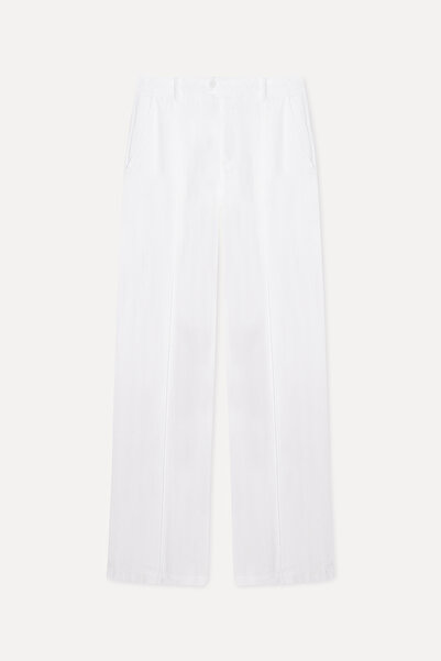 Mudo Kadın Beyaz Straight Fit Keten Pantolon