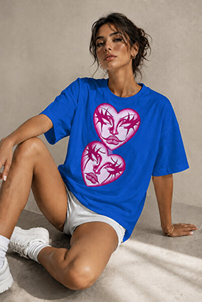 ArtYus Tricou oversize unisex cu imprimeu cu siluetă de inimă roz – Tricou ca...