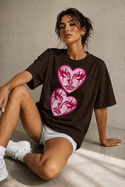ArtYus Μπλουζάκι Unisex Oversize με στάμπα Pink Heart Silhouette – Βαμβακερό ...