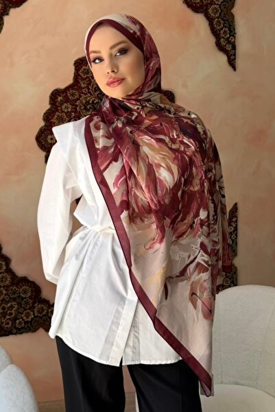 İmajButik Burgundy Patterned Soft Shawl