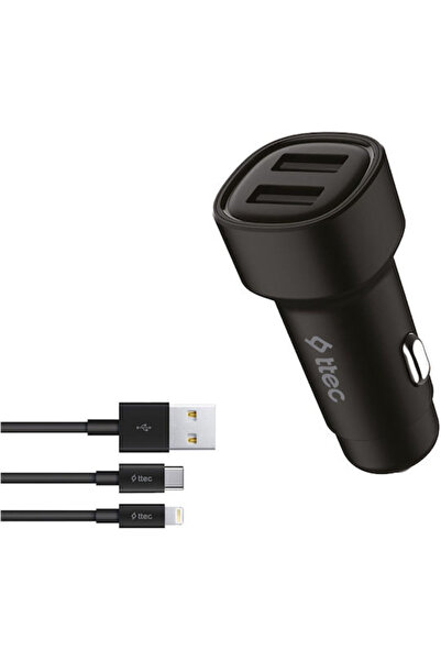 Ttec Φορτιστής αυτοκινήτου 5W με 2 θύρες USB και καλώδιο Lightning / Type-C Μ...