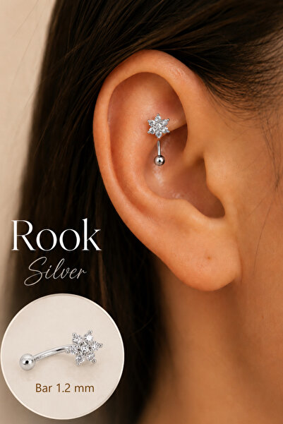 Sacce Scarves&Accessories Zirkon Taşlı Çiçek Rook Piercing Çelik Bar 1.2 mm