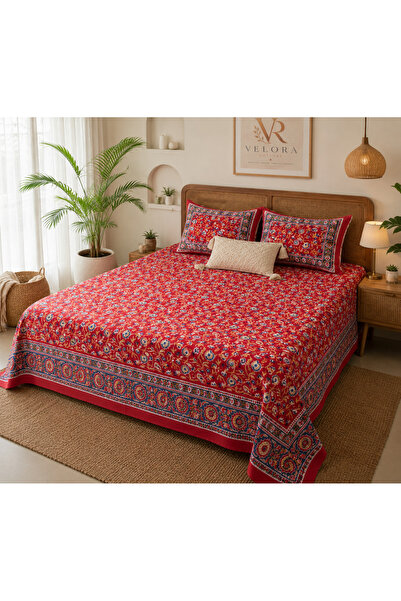 Velora Cottons Velora Floral Handblock Printed Premium Flatsheet set